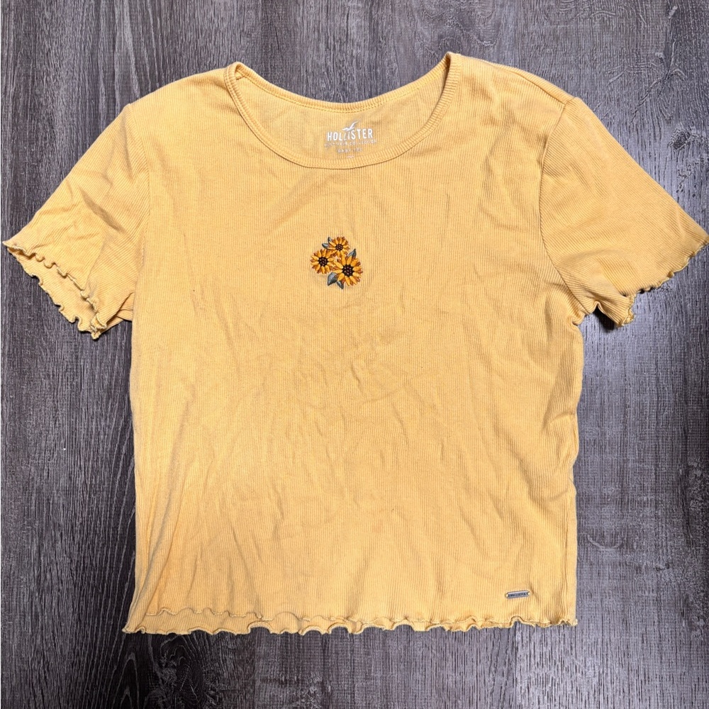 Hollister Yellow Women's Top with Sunflower Embroidery